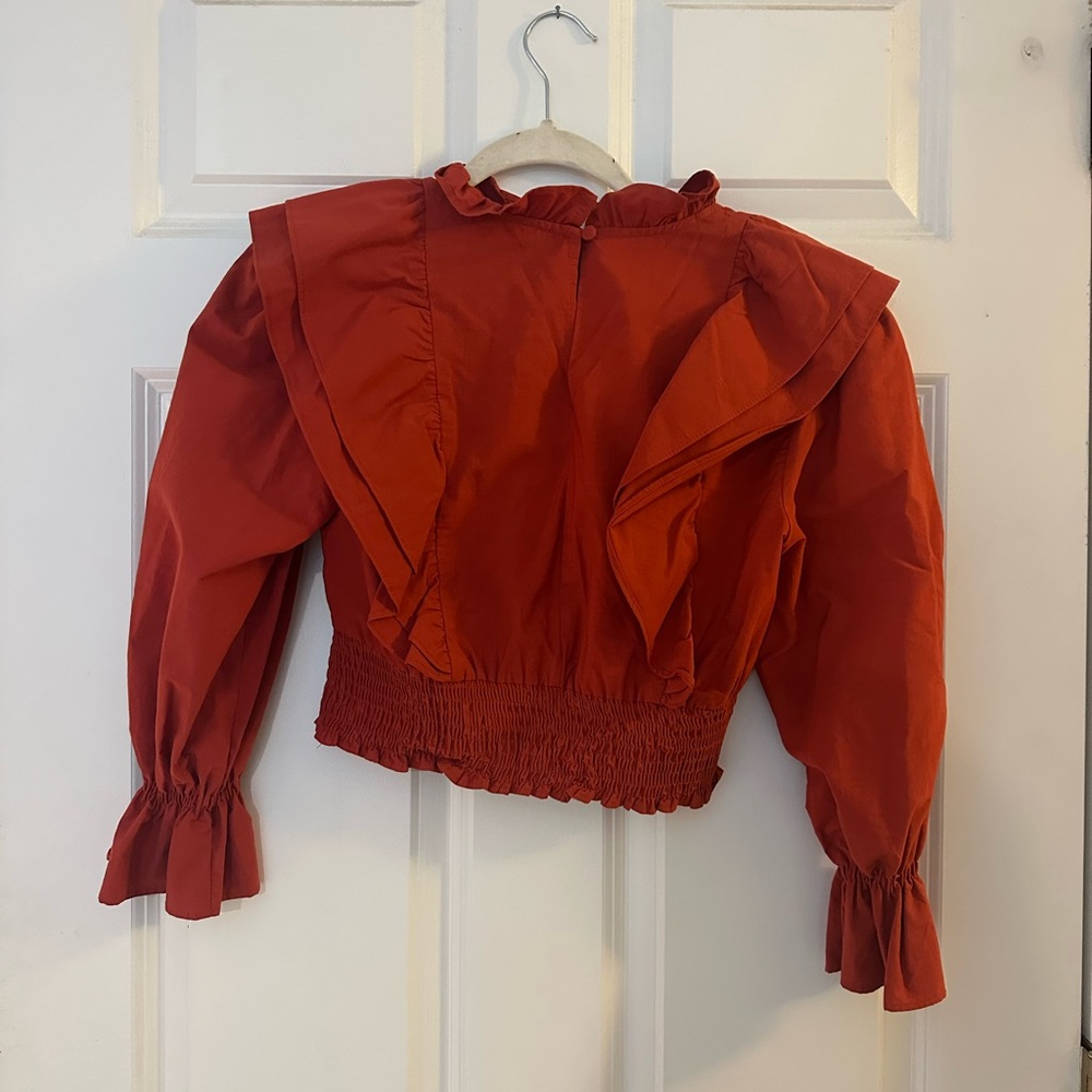 Zara Red Ruffled Long Sleeve Top - Picture 2 of 3